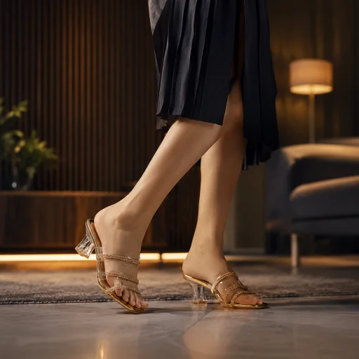 Golden lace-up sandal on model