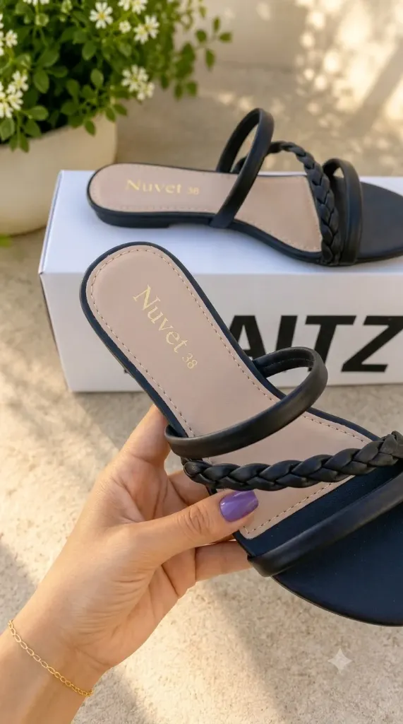Nuvet Braided Flat Sandal [ Code 07 ] (Black, 36)