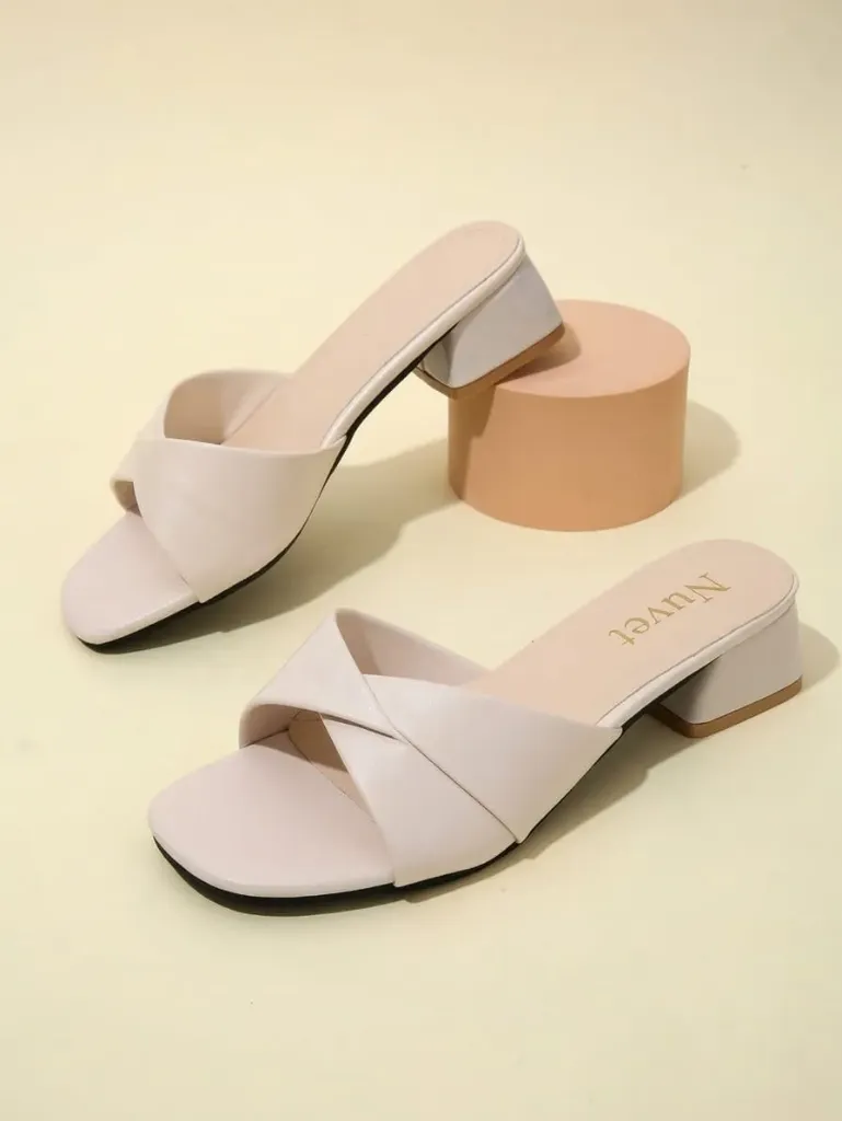 Nuvet Criss-Cross Block Heel Mule[ Code 25 ] (Off - White, 36)