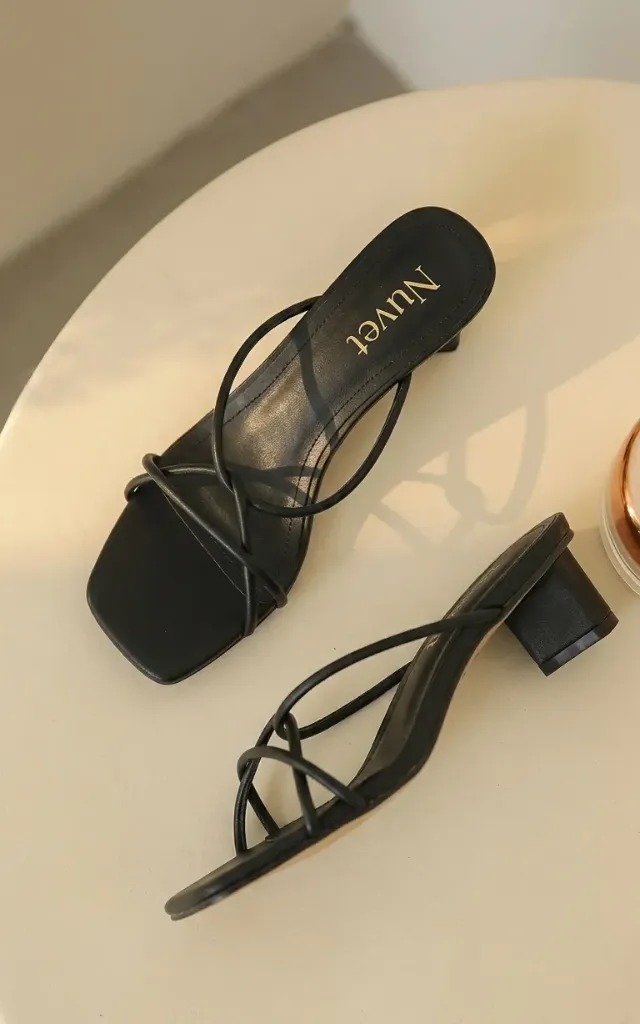 Nuvet Strappy Kitten Heel Mule [ Code 26 ] (Black, 36)