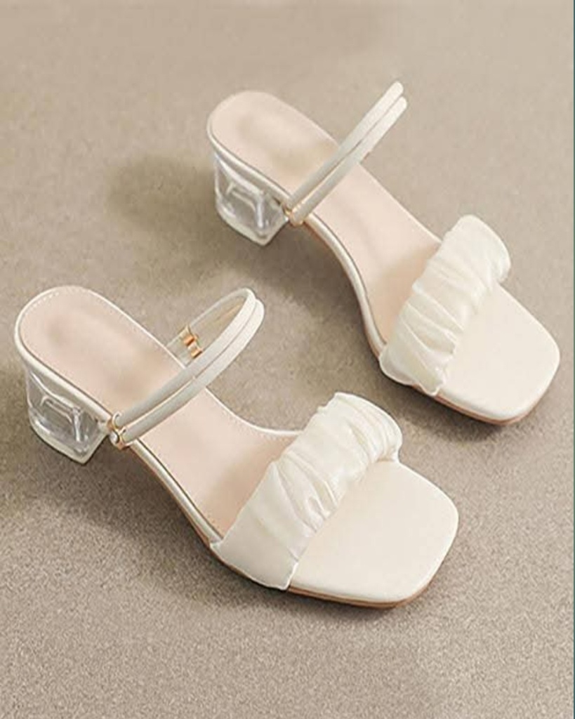 Clear Block Heel Ruched Slide Sandal [code 14] (Off - White, 36)